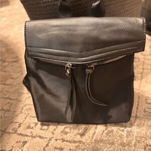 Botkier New York Mini Trigger Backpack Nylon Faux Leather Black Logo Straps